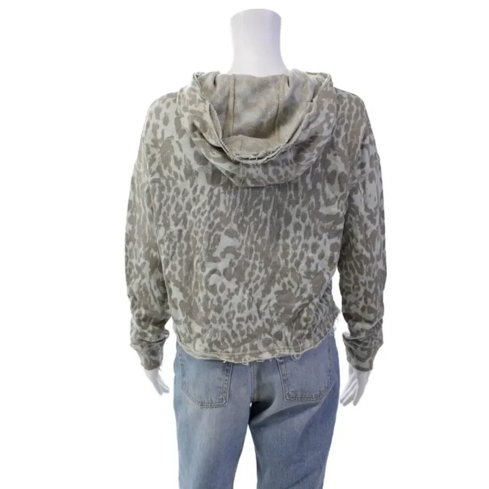 Chaser Womens Pullover Cheetah Printed Hoodie Sweatshirt Green Gray Size Small